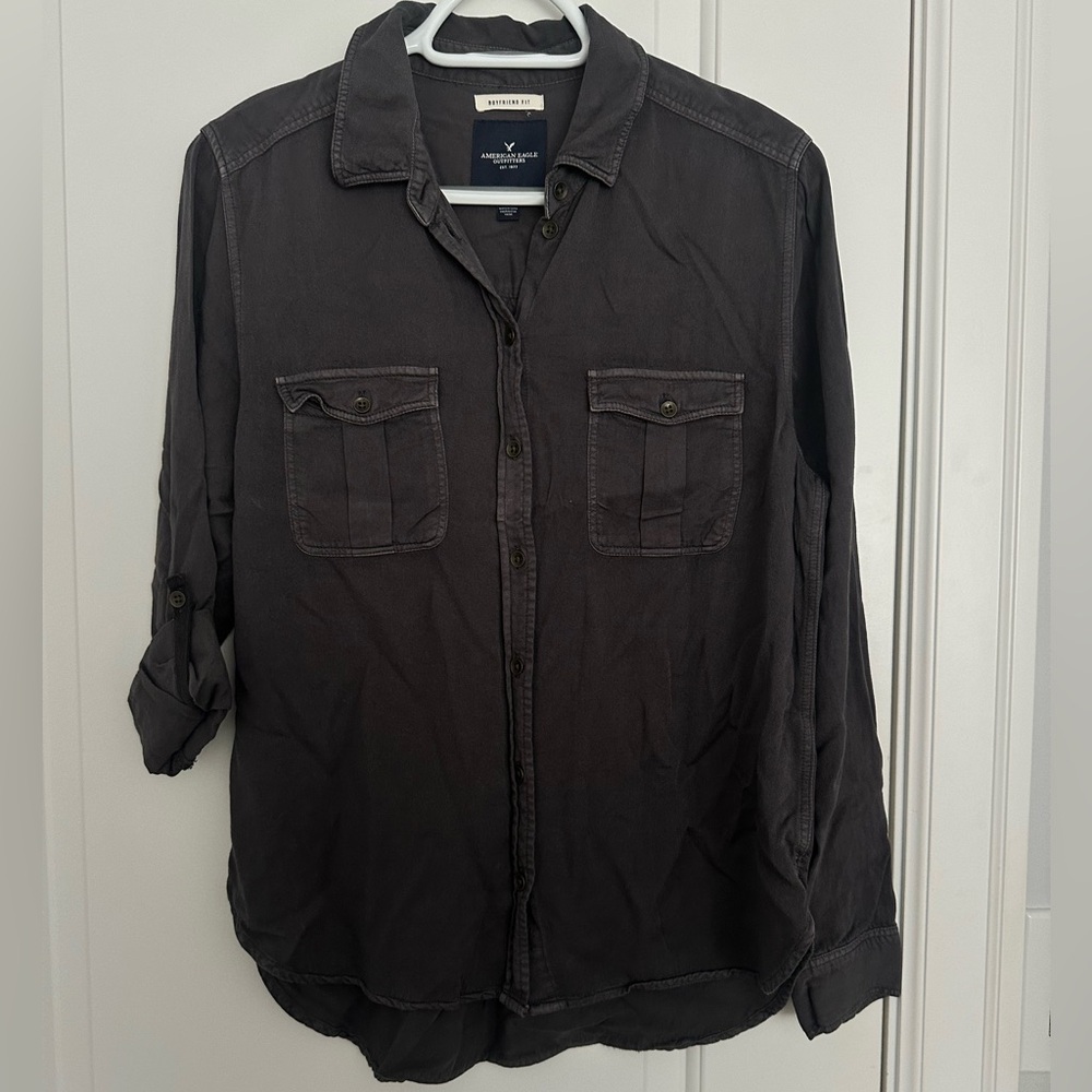 American Eagle Outfitters Charcoal Button-Up Shirt